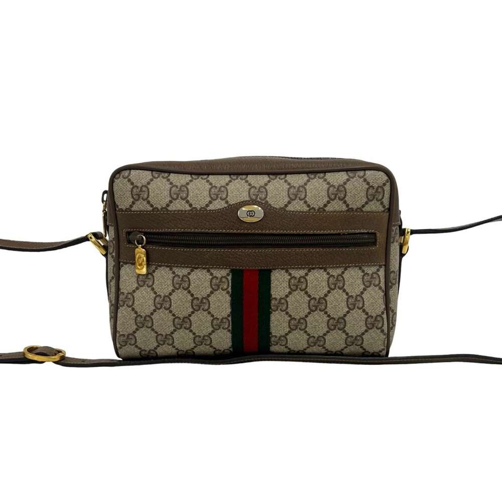 GUCCI Vintage Sherry Line GG Logo Leather Shoulder Bag (Brown) - 21165